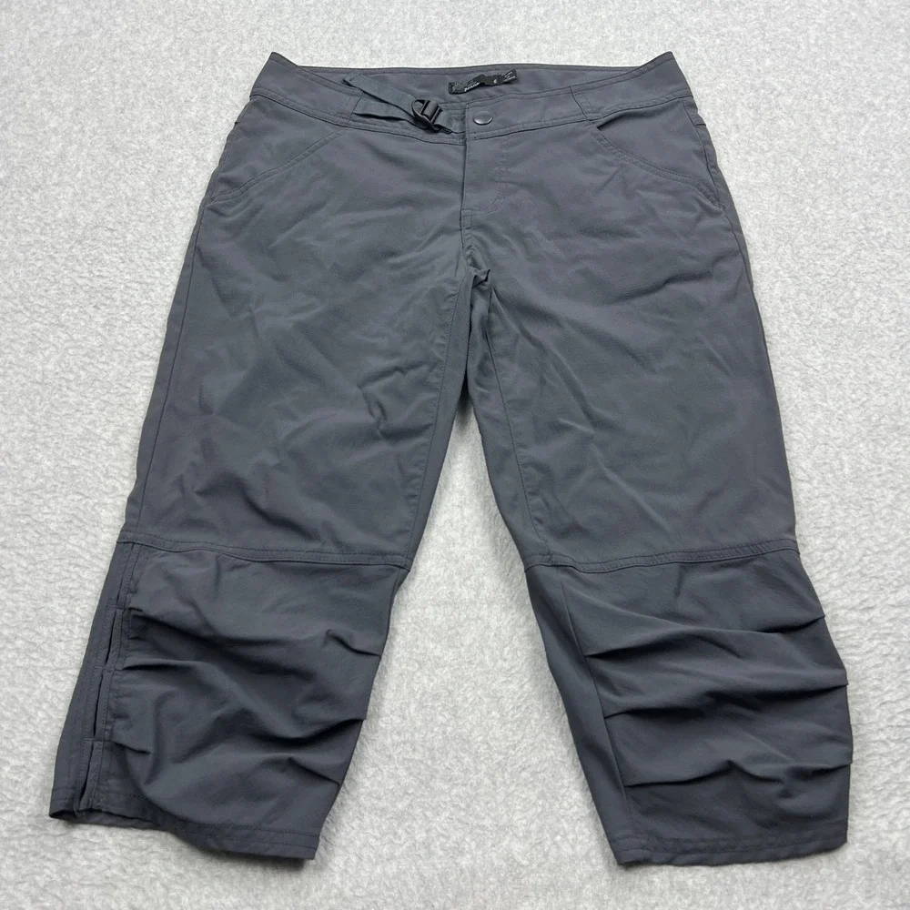 Prana Jasmine Knicker Womens 6 Gray Belted Hiking Outdoor Travel Capri Pant
